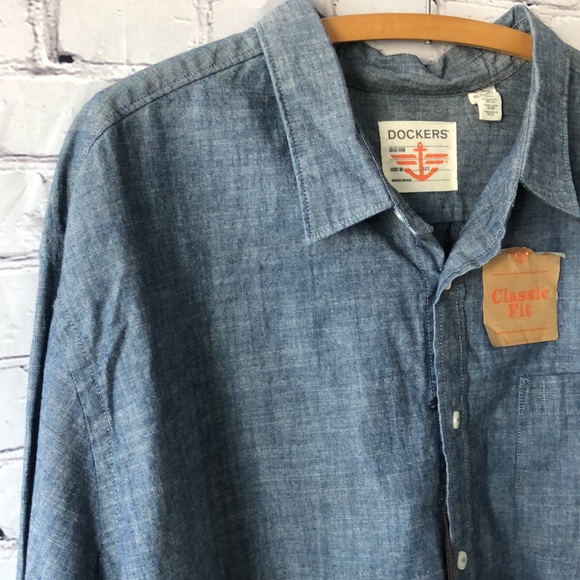 NWT Dockers Denim Chambray Long Sleeve Button Up Shirt Sz XXL - Picture 4 of 12